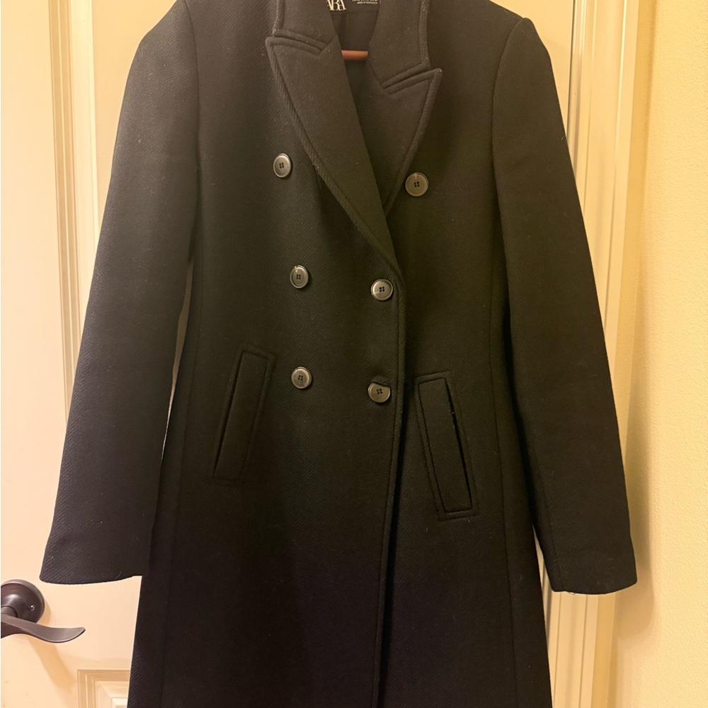 Zara Women's Black Double-Breasted Pea Coat